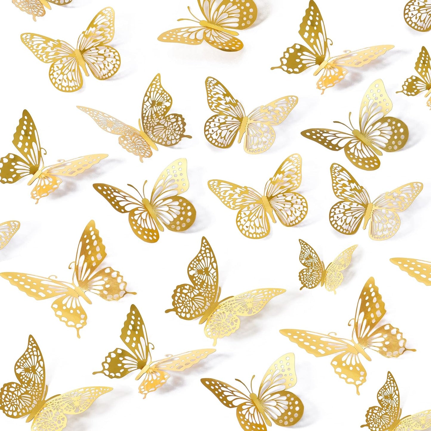 3D Gold Butterfly Wall Décor 48 Pcs 4 Styles 3 Sizes