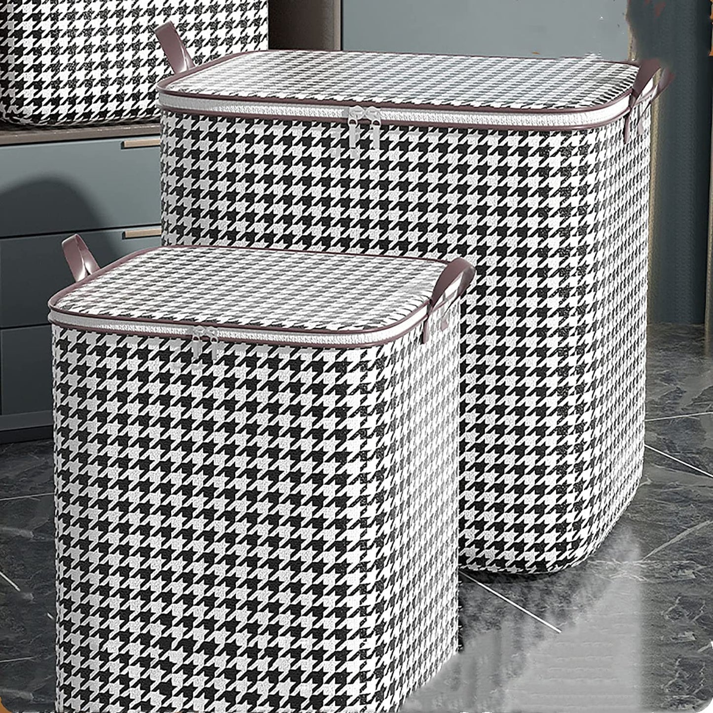 ChicGrid Houndstooth Storage Bin – Large-Capacity Household Organizer
