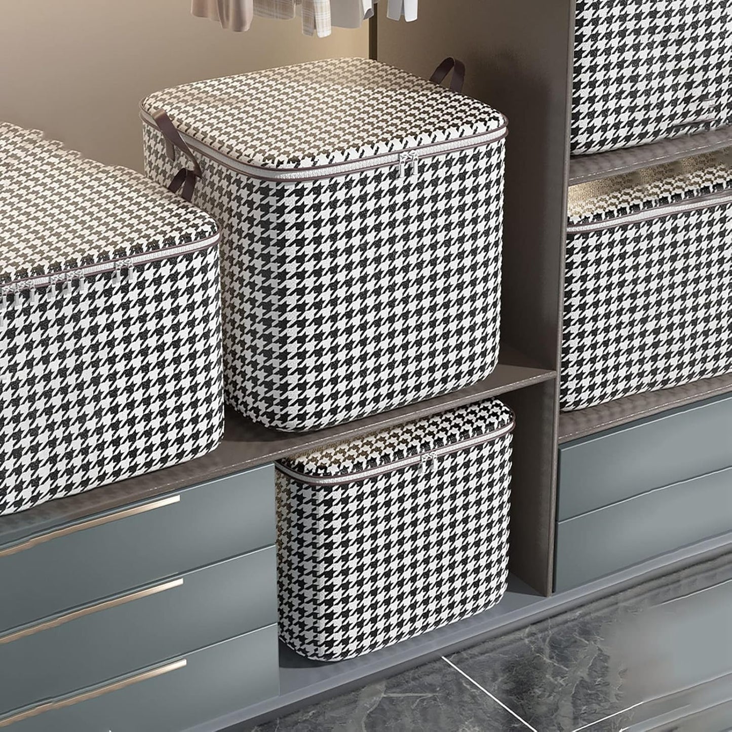 ChicGrid Houndstooth Storage Bin – Large-Capacity Household Organizer