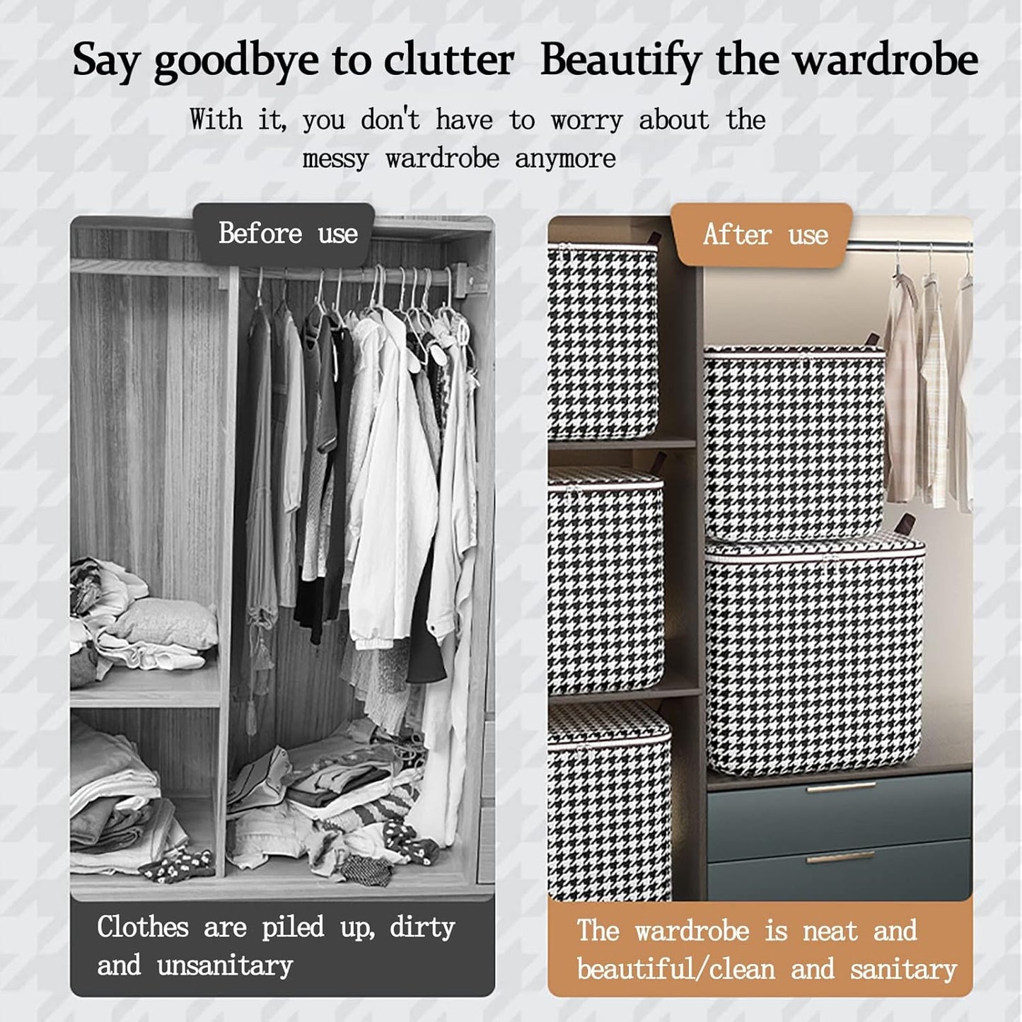 ChicGrid Houndstooth Storage Bin – Large-Capacity Household Organizer