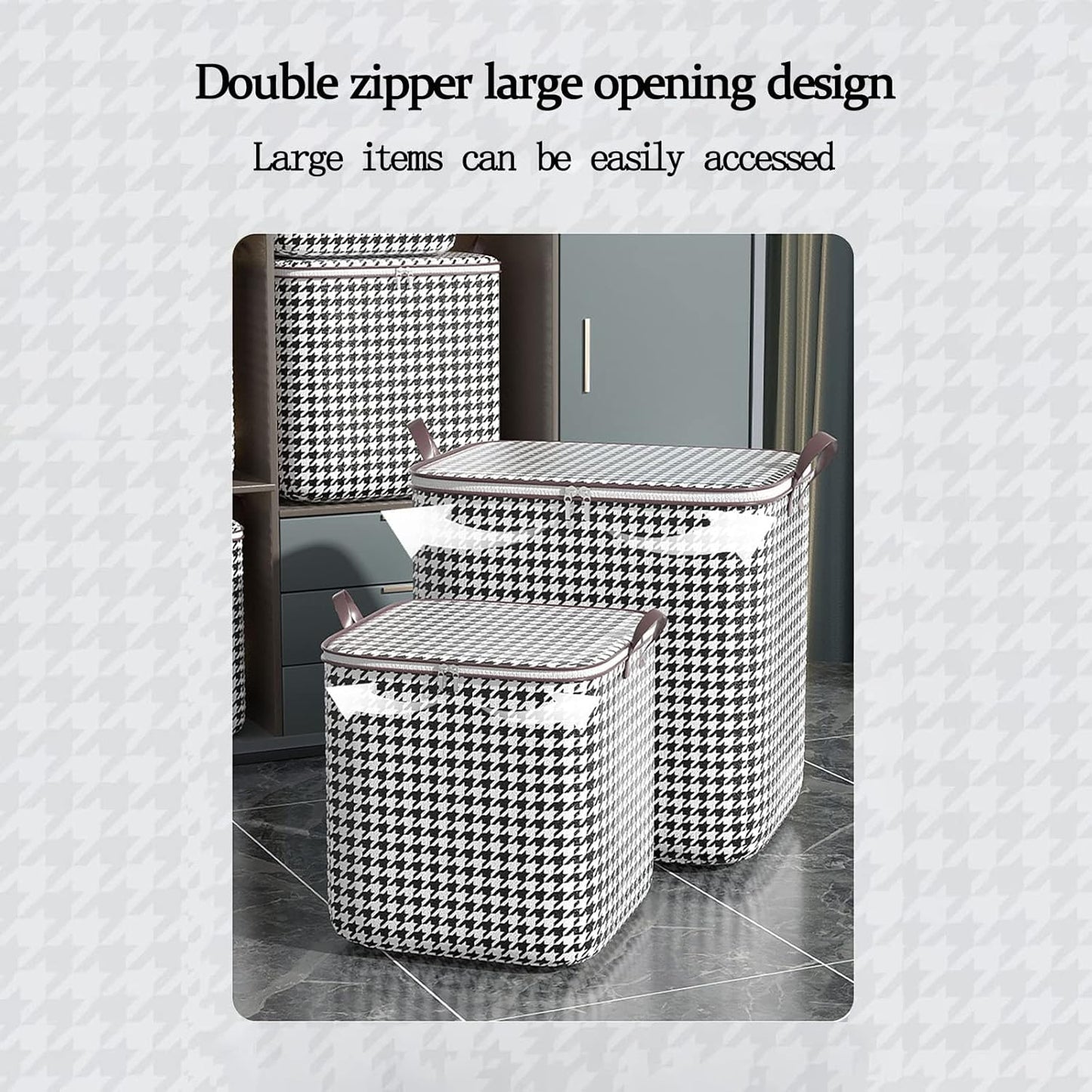 ChicGrid Houndstooth Storage Bin – Large-Capacity Household Organizer