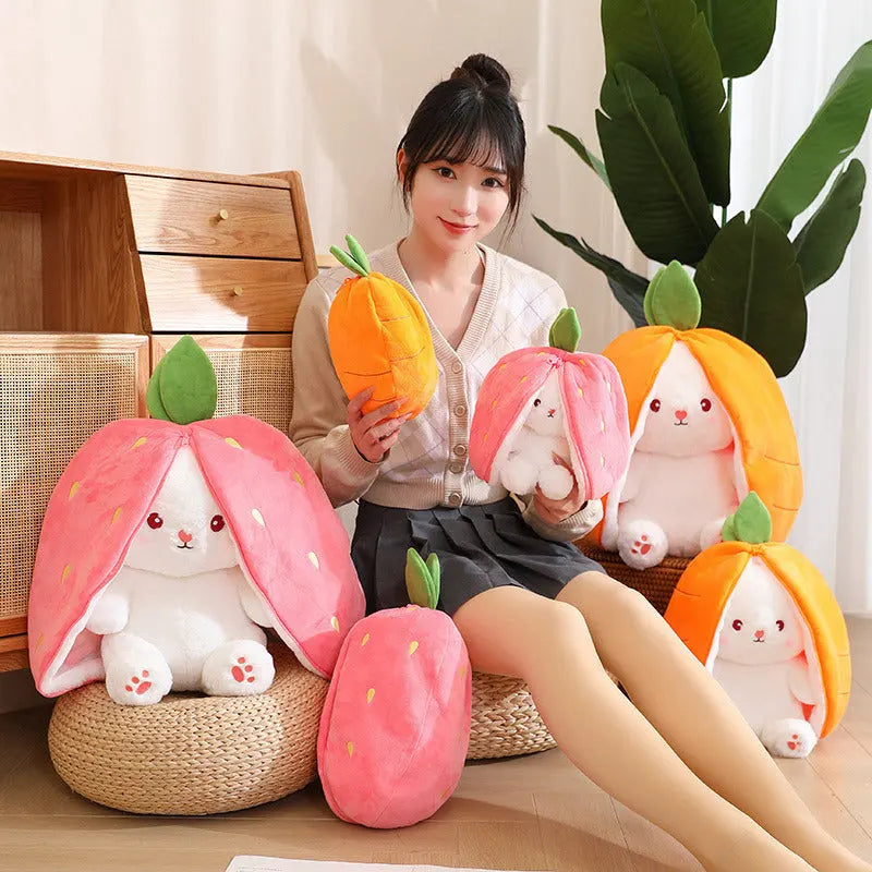 Strawberry Bunny Transformed into Little Rabbit Fruit Doll Plush Toy